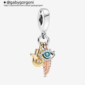Pandora Hamsa, All-seeing Eye & Feather Spirituality Dangle Charm